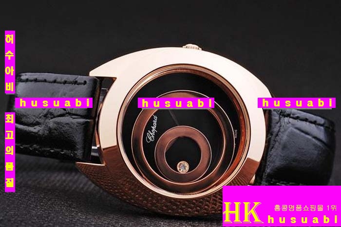 ĵ ڽð Replica Chopard Japanese Quartz MOVEMENT Rose Gold Case Bezel Crown Black Bracelet Women. sa-23