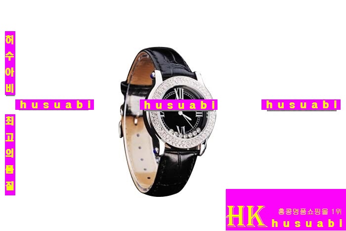 ĵ ڽð Replica Chopard Japanese Quartz MOVEMENT Polished Case Diamond Bezel Black leather Bracelet Women. sa-11