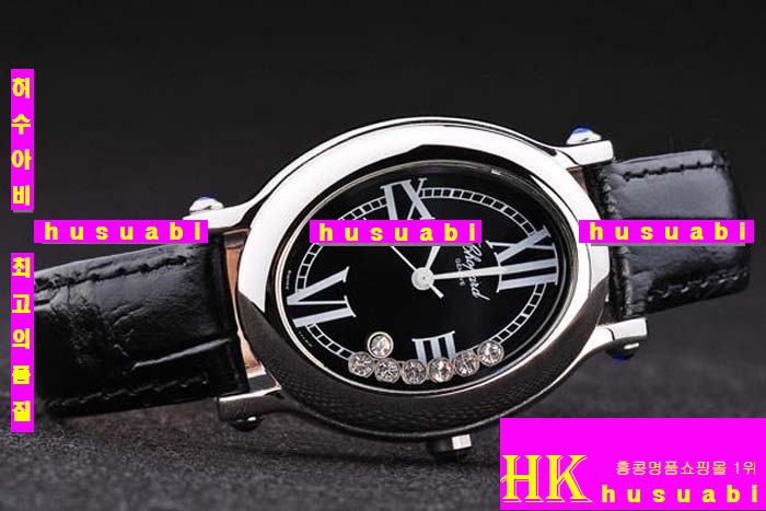 ĵ ڽð Replica Chopard Japanese Quartz MOVEMENT Polished Case Black Leather Bracelet Women. sa-8